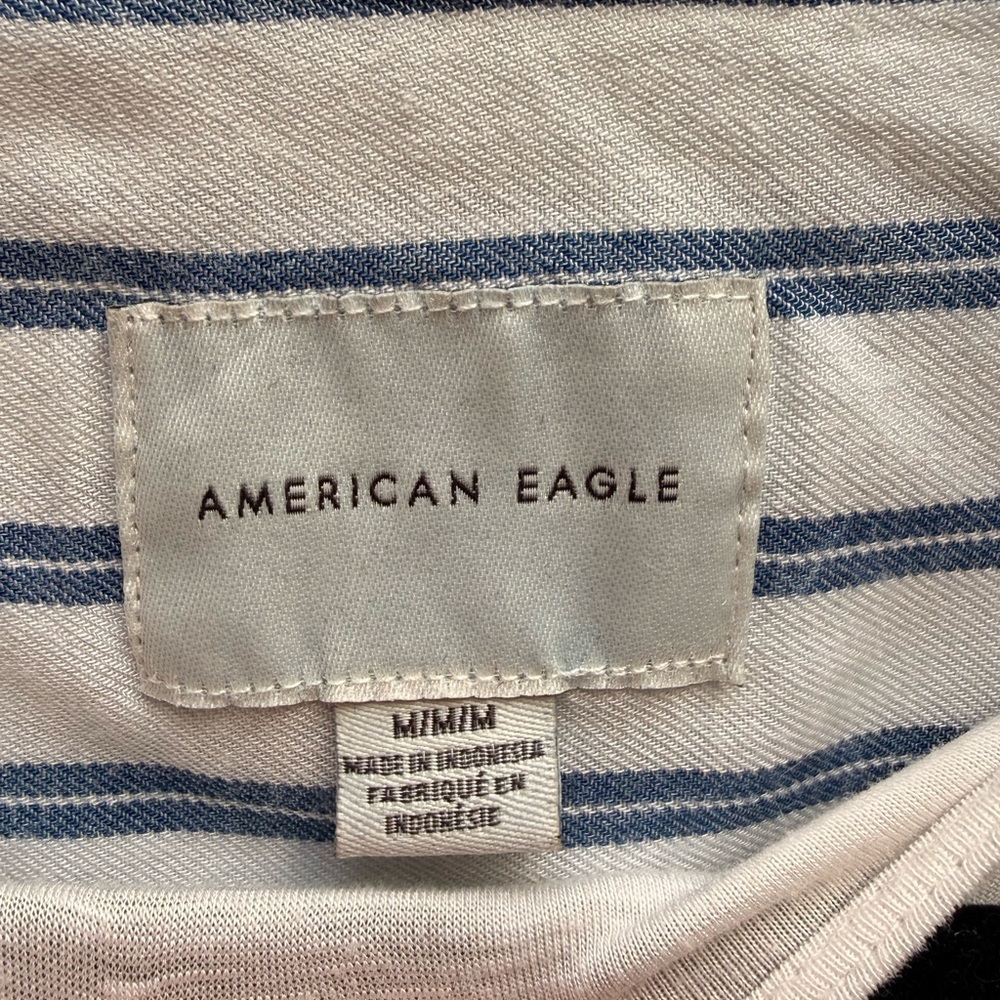 American Eagle Blue and White Striped Button Down - Picture 4 of 6
